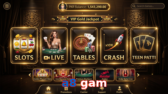 Main screen of A8 Gam casino page for PK players